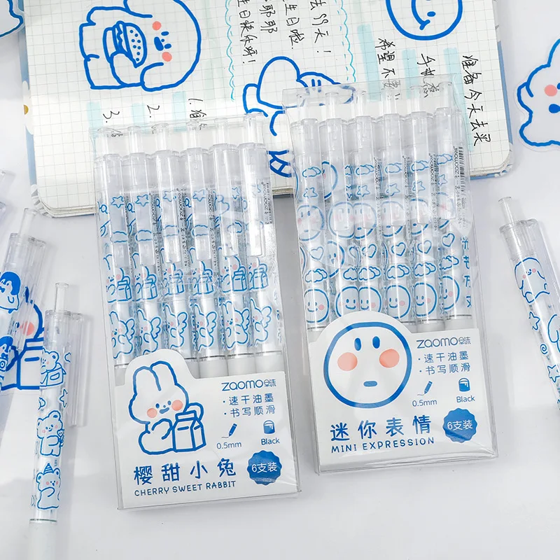 

ICE YOYO 6 Pcs/Box Kawaii Cartoon Gel Pen Student School Office Supplies Stationery Gift 0.5mm Black Ink Cute Girl Ballpoint Pen