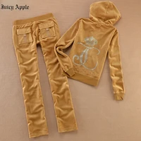 juicy apple tracksuit women 2 piece set fashion long sleeve zipper hooded loose clothing running clothes casual velvet trackpant