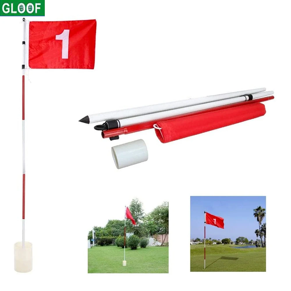 GLOOF Golf Flagstick 6ft Detachable Golf Hole Cup and Flag for Driving Range Upgrade Anti-Rust 5-Section Design with Connectors