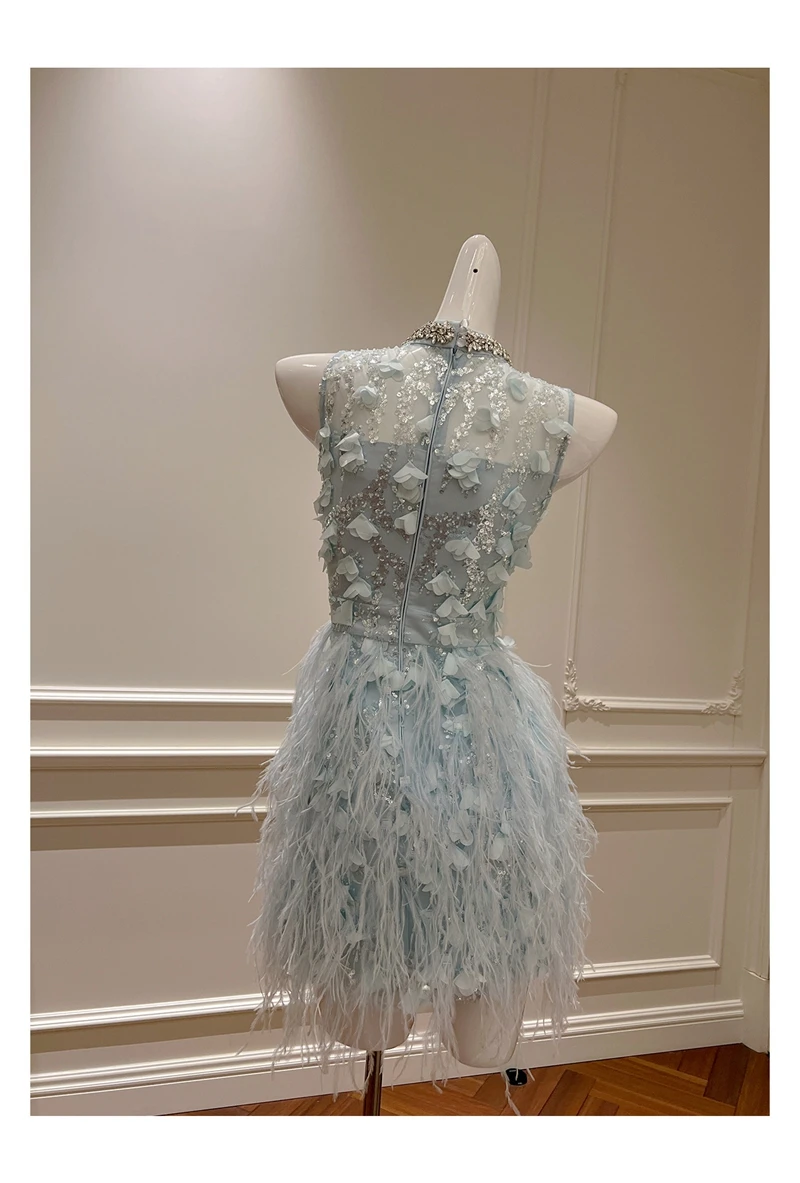 Женское платье с блестками высокого качества Lingzhi Wu роскошное короткое синими