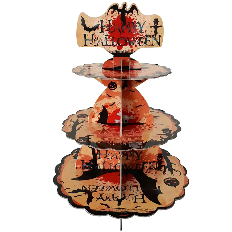 

3-Layer Halloween Dessert Display Stand Disposable Round Cupcake DIY Paper Craft Stand Halloween Decor Kids Favor Cake Tools