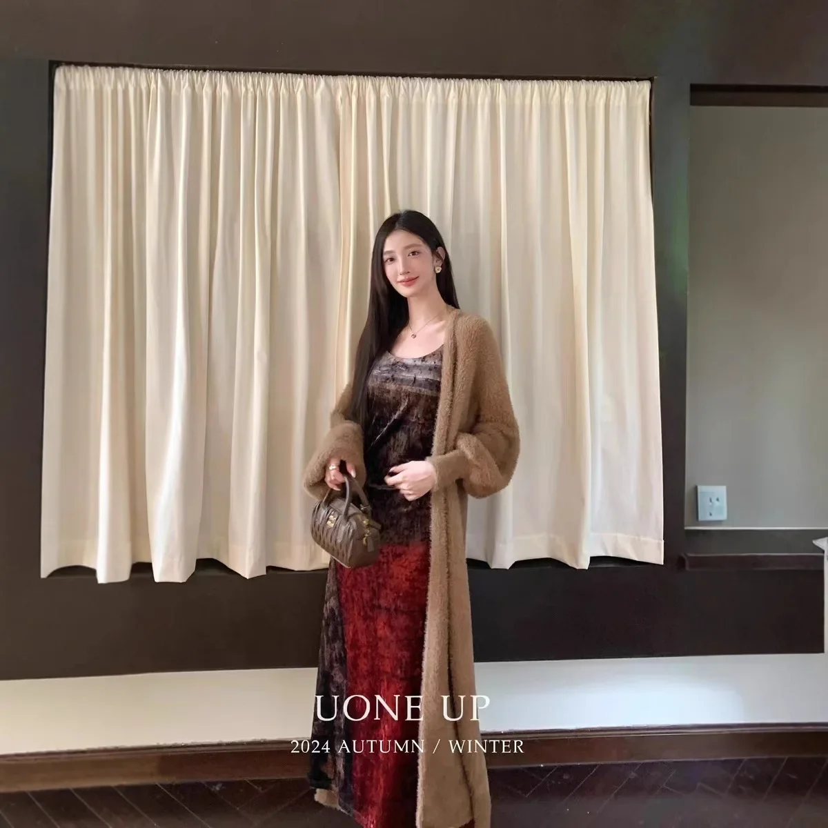 UONE2024 осень/зима новое французское винтажное платье-майка в гонконгском стиле с