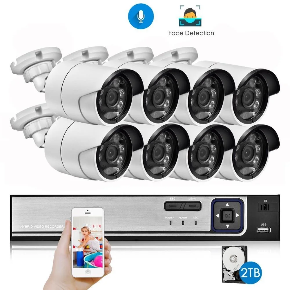 

Комплект наружного видеонаблюдения H.265, 8 каналов, 5 МП, POE, NVR, система видеонаблюдения с функцией распознавания лица, аудио, ии, IP-камера 5 Мп, ...