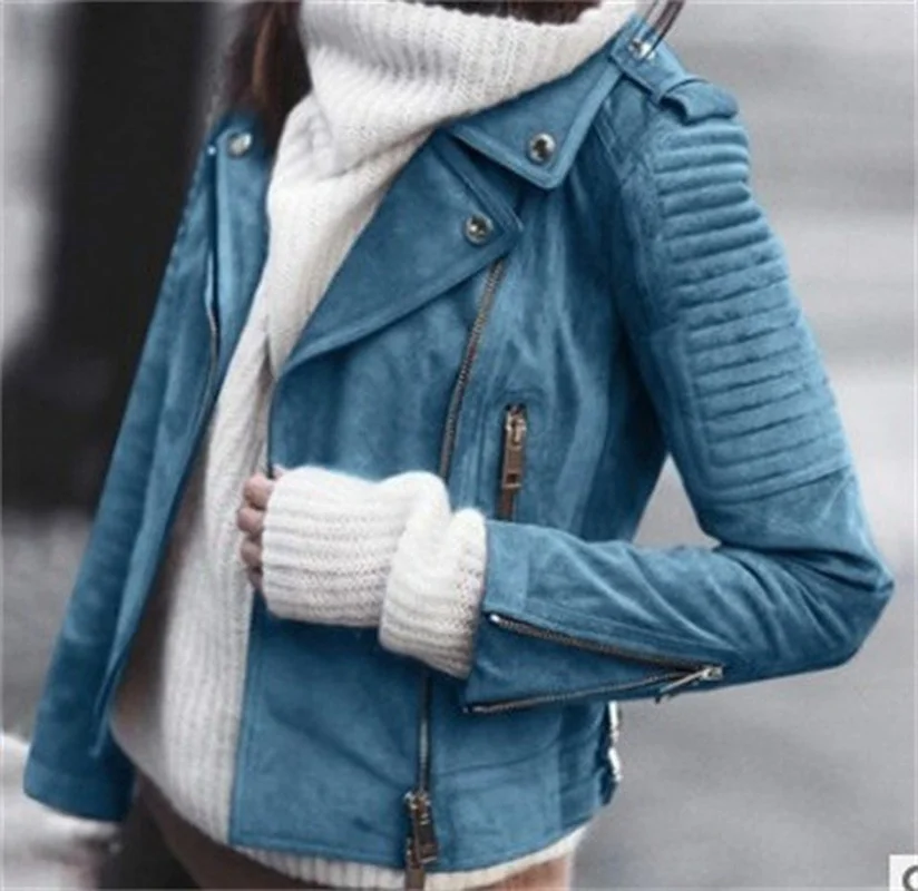 Solid Slim Spring Female New Fashion Vintage Long Sleeve Pu Leather Jacket Womens Autumn Biker Jacket Oblique Zipper Cardigan