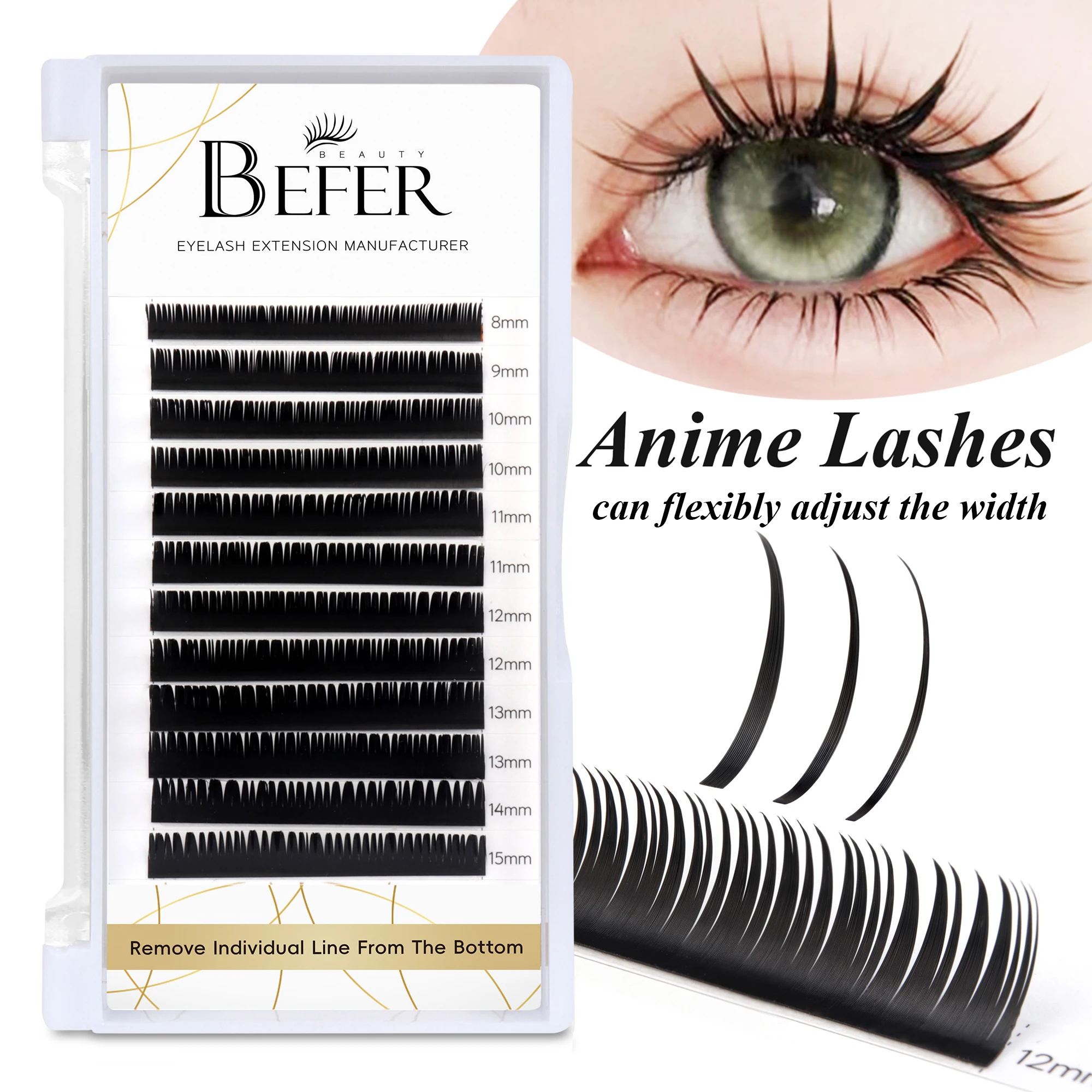 Фото Befer Beauty Манга Стиль Косплей Наращивание ресниц Аниме Ресницы 8-15 мм C/D Curl Мокрые регулируемые ширины Наращивание ресниц Поставщик №1