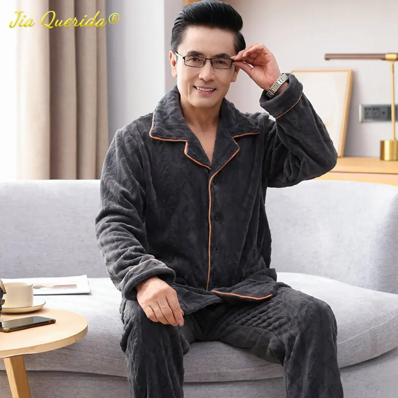 

New Autumn Winter Flannel Sleepwear for Men Soft Pajama Set Luxury Elegant Homesuit Long Sleeved Long Pants Warm Nightwear