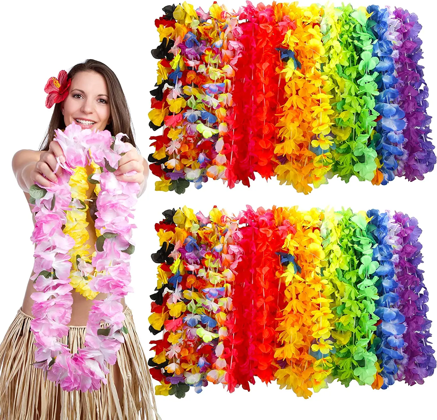 

Yannew 10pcs Hawaiian Leis Luau Party Hula Dance Floral Necklace Kids Graduation Party Supplies Celebration Favors Decoration