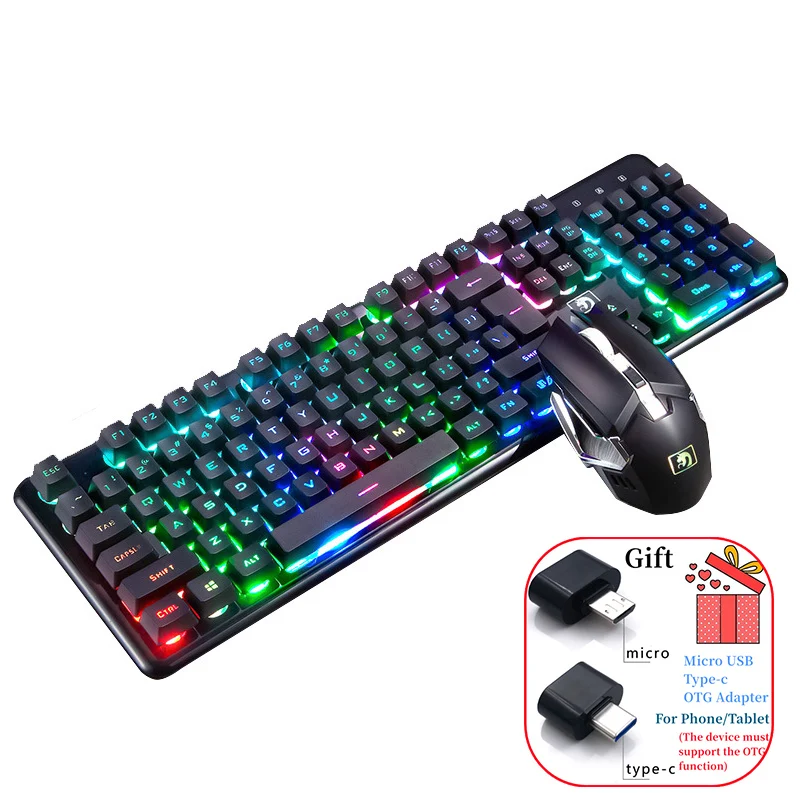 

2.4G USB Wireless Keyboard RGB Backlit Gaming Keyboard and Mouse Combos Set E-sports Punk Keycap for Desktop Laptop Smart TV