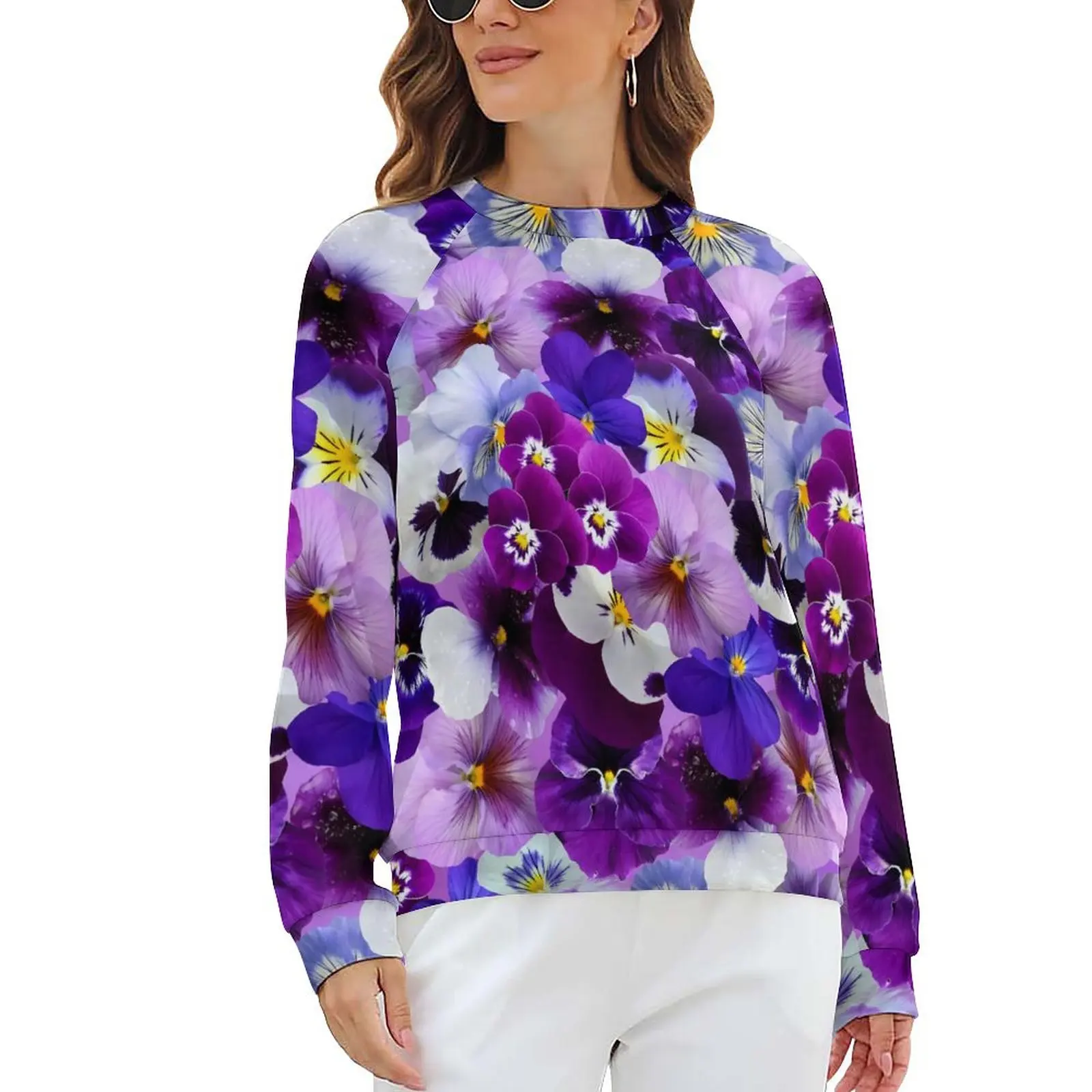 

Flower Power Hoodies Autumn Purple Poppy Print Harajuku Oversized Hoodie Women Long Sleeve Y2k Printed Casual Clothing