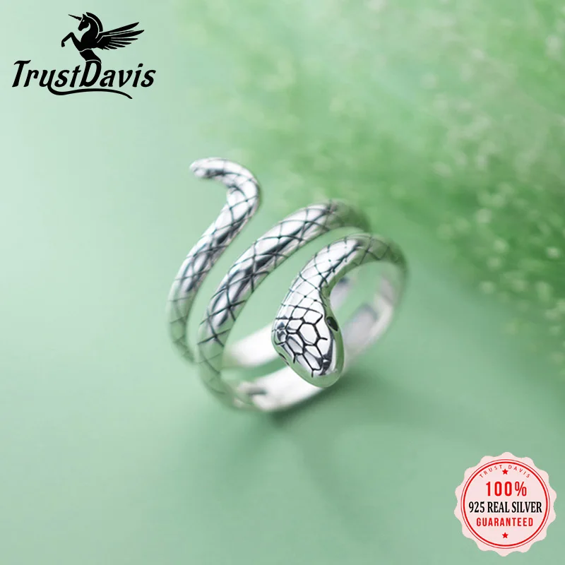 

TrustDavis Real 925 Sterling Silver Jewelry Opening Rings Size Snake Cocktail Ring Gift For Women Wedding Party Jewelry DS1060