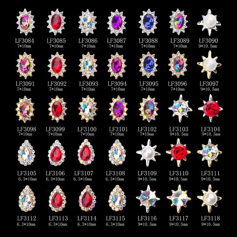 

10Pcs Sparkle Nail Crystal Rhinestones Multi-Designs Metal Pearl Nail Gems Decoration 3D Nail Rhinestones Alloy Crafts Jewelry