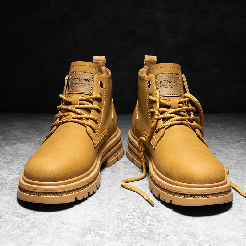 Высокие ботинки мужская обувь осенние кожаные высокие в британском стиле