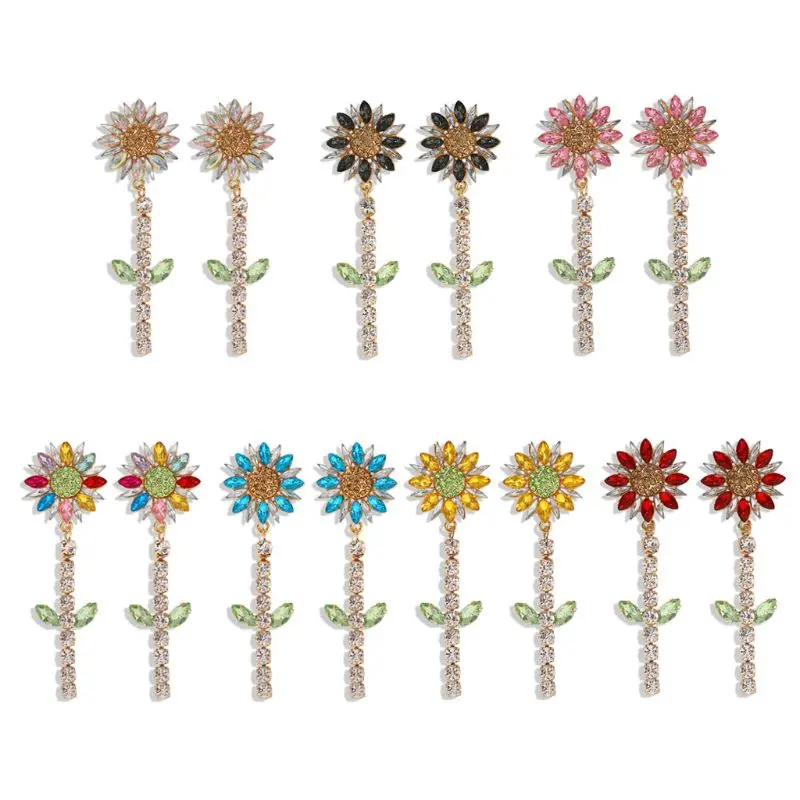 

Exaggerated Sparkly Flower Dangle Drop Earrings For Women Vintage Fashion Friend Luxury Design Jewelry