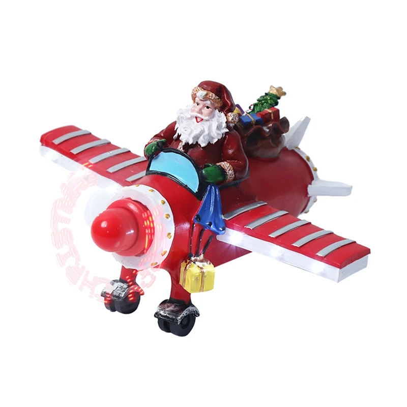 

Village Santa Claus Driving Airplane Snow Scene Ornaments LED Light Music House Xmas Villa Christmas Decoration
