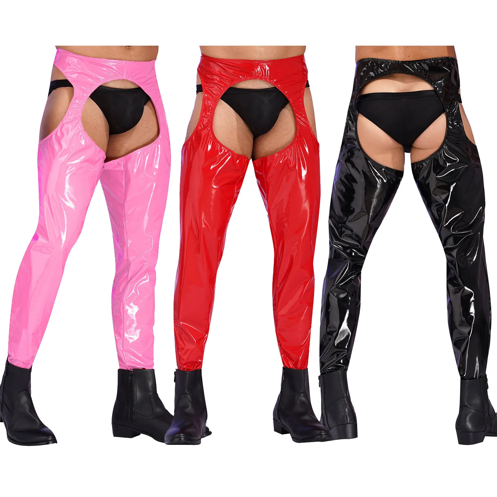 Мужские сексуальные новые кожаные брюки с высокой талией и открытой