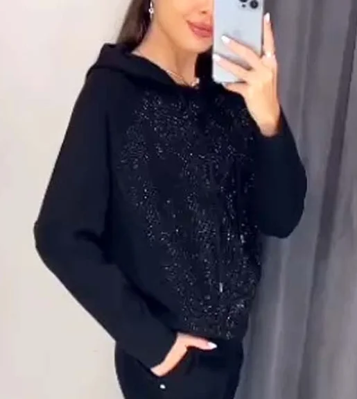 Спортивные штаны женский комплект модные лоскутные толстовки с бриллиантами