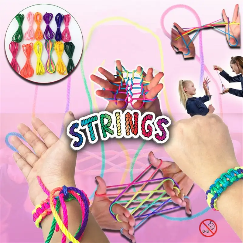 

12pcs Rainbow Toy String Set Finger Rainbow Knit Rope Skill Game And Hobbies Educational Toys Kid Game For Children Team Play