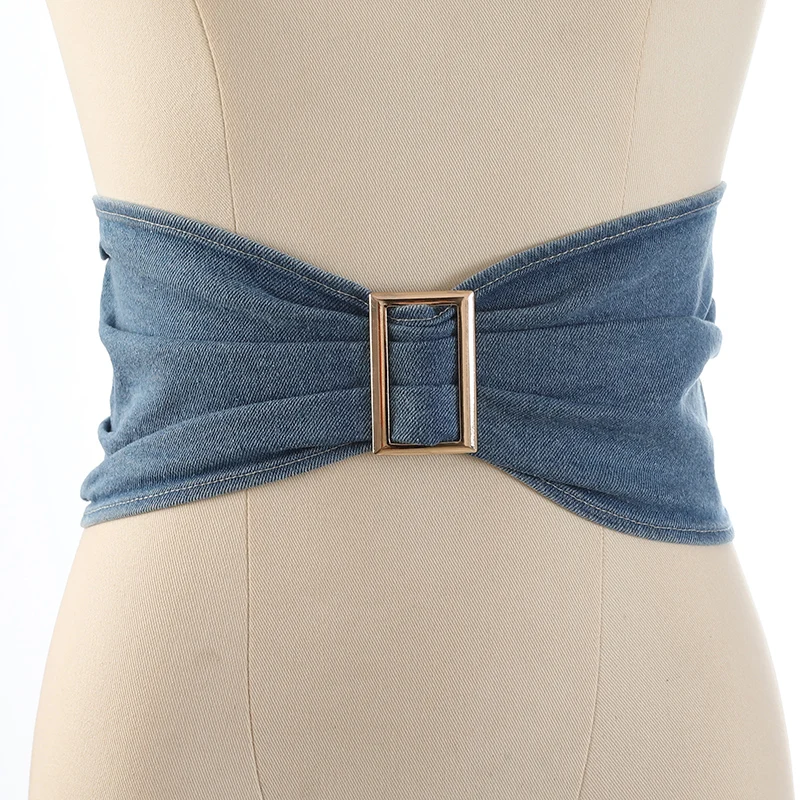 

Women's Fashion Designer Dress Belt Denim Wide Corset Waist Belt Waistband Cummerbund with Buckle for Lady Accessories