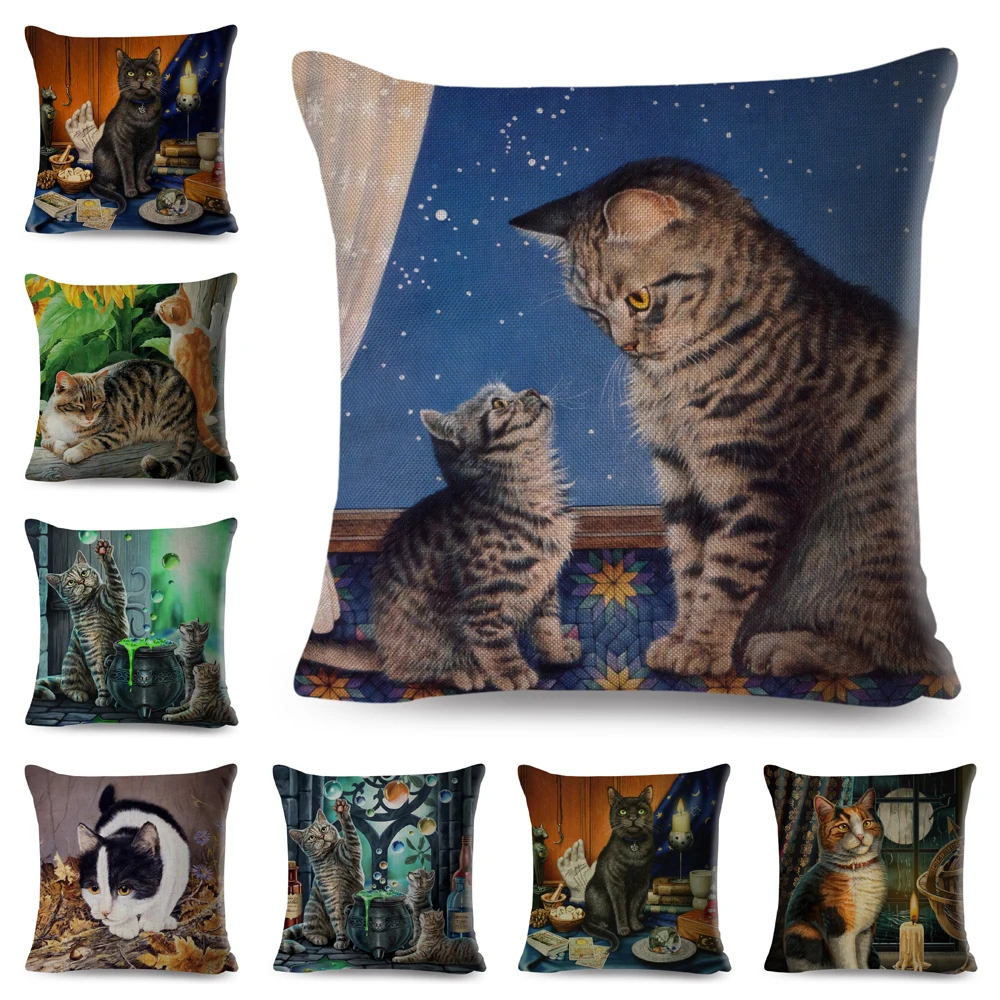 

Cute Watercolor Cat Pillow Cover Cartoon Pet Decoration Animal Pillowcase for Sofa Home Carchil