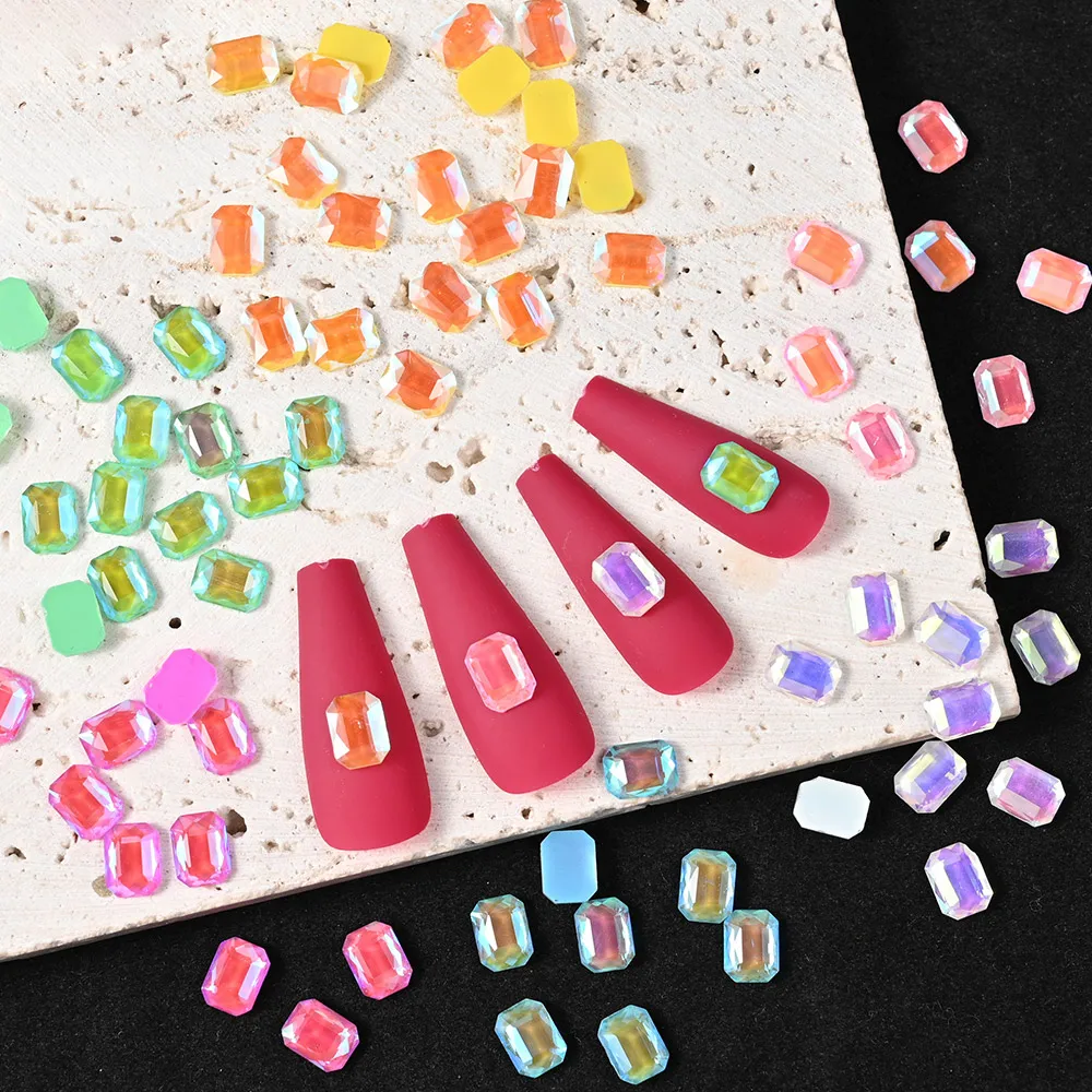 

50Pcs/Lot 3D Square Rhinestone Nail Art Decorations Flat-Back Crystal Diamonds Stone Nail Charms Jewelry Flat Strass Nail Decal