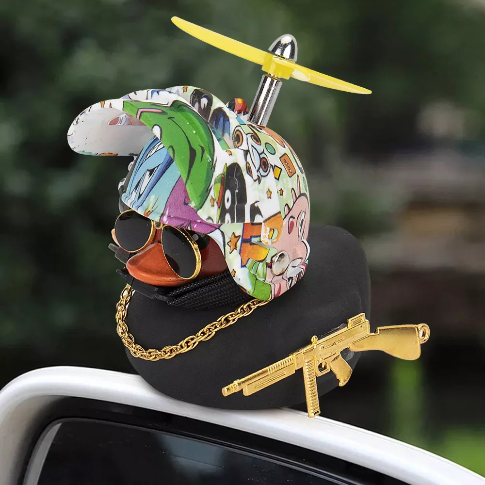 

Luminous Standing Duck with Level 3 Helmet Car Interior Decoration Black Duck for Bike Motor With Light Car Interior Accessories