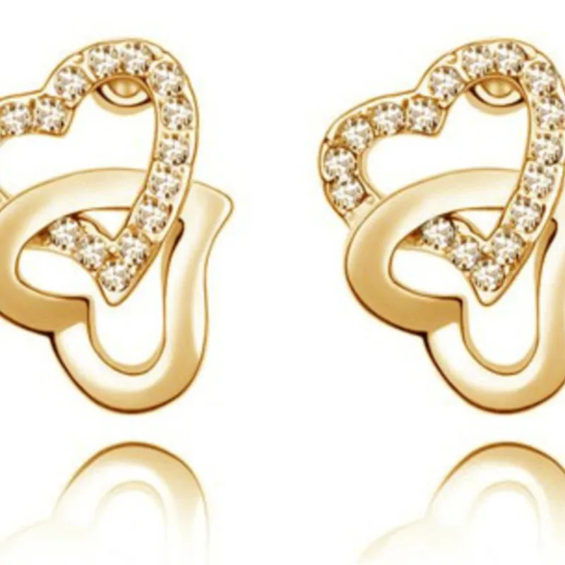 Двойное сердце AAAA + rhinestonestud серьги медальон подарок для любимых Позолоченные Модные ювелирные изделия милая женщина девушки дропшиппинг