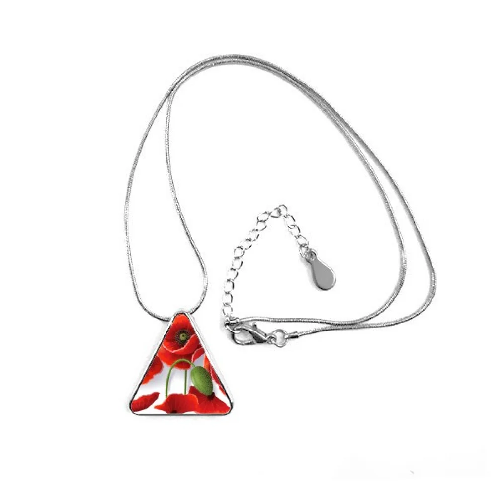 

Red Flowers Painting Corn Petals Fruit Triangle Shape Pendant Necklace Jewelry With Chain Decoration