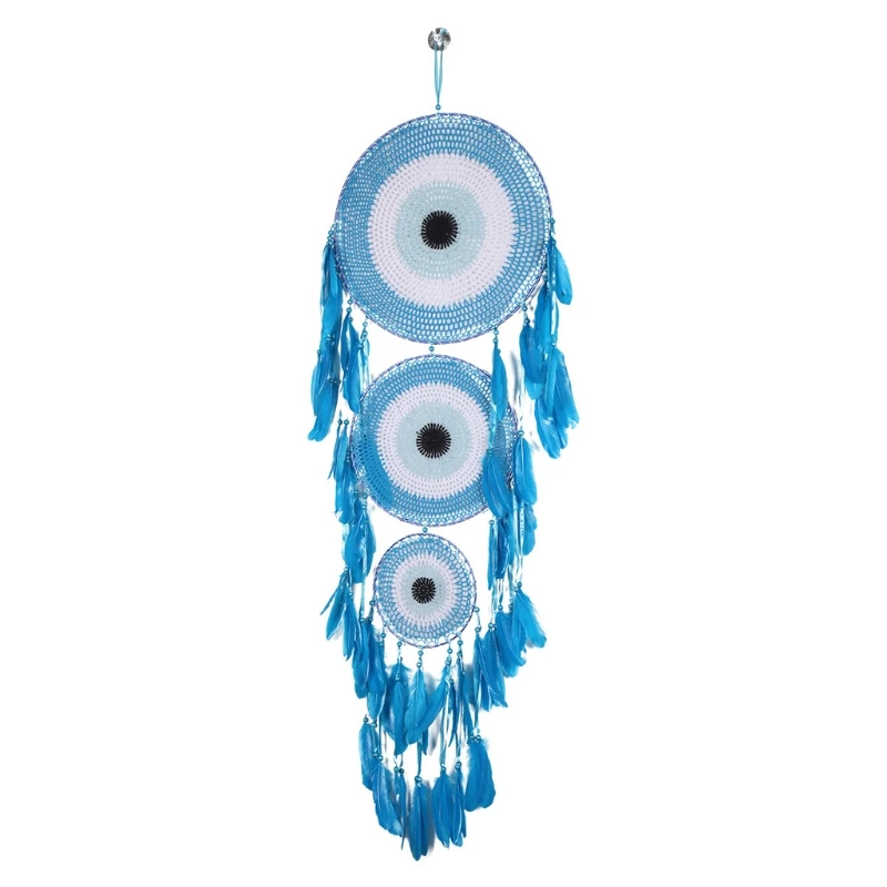 

Feather Pendant Blue Three-ring Concentric Woven Wall Hanging Decor Handmade Antique Exquisite Bedroom