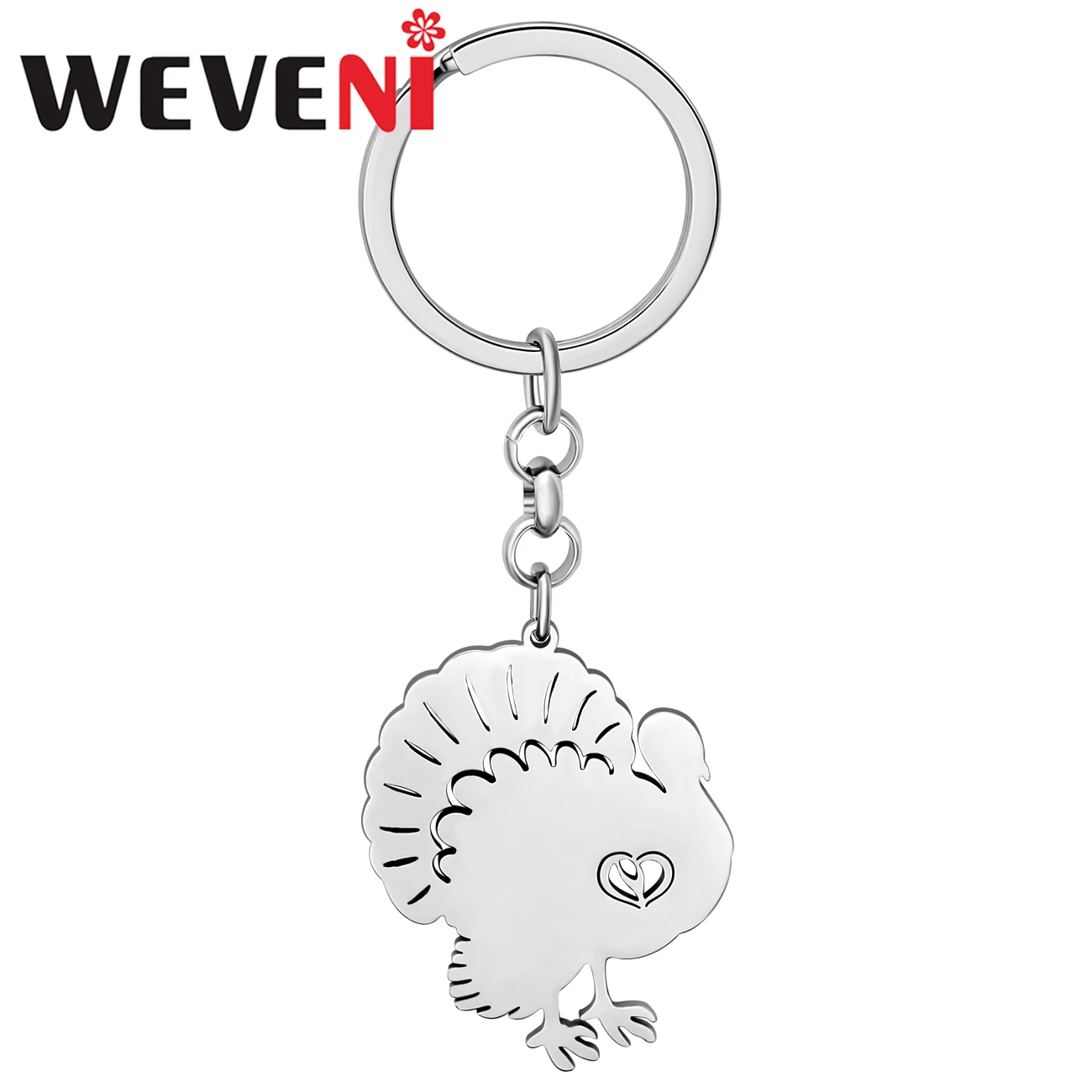 

WEVENI Thanksgiving Stainless Steel Silver-plated Turkey Chicken Keychains Keyring Handbag Animals Jewelry For Women Charm Gifts