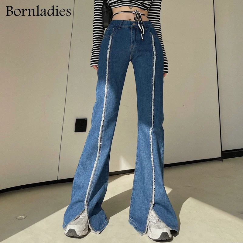 

Bornladies Mom Jeans Women's Jeans High Waist Loose Straight Jeans 2022 Spring Autumn Fashion Casua Split Jeans Trousers