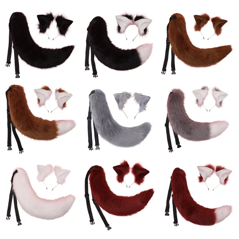 

Women Animal Wolf Ears Headdress Tail Set Plush Lolita Headband Anime for Halloween Christmas Cosplay Accessories