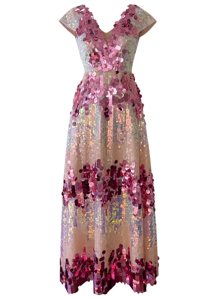 XIWEN лоскутное платье с блестками контрастного цвета без рукавов высокой талией