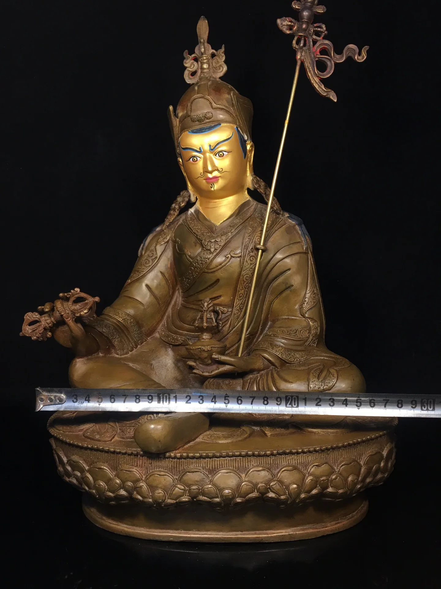 Бронзовая статуэтка 44 см Seiko из чистой меди картина на лицо Padmasambhava Guru rinpochi Master