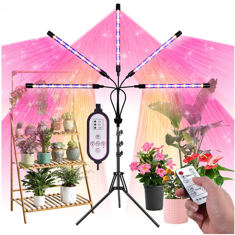 80W 100W LED Telescopic Bracket Plant Growth Light 3 Colors Full Spectrum Timing Remote Control For Indoor Flower Planting