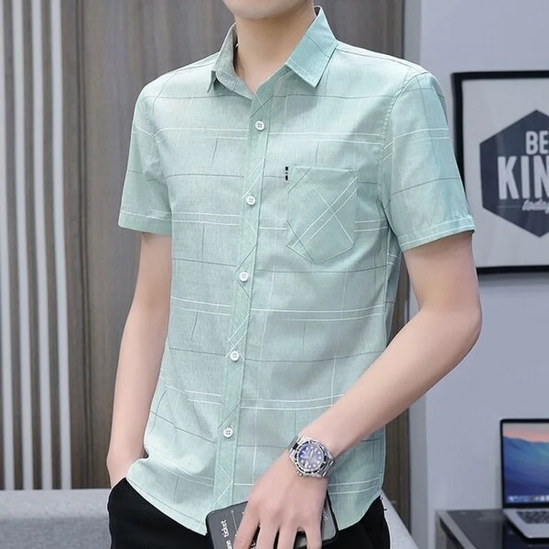 Summer Men Short Sleeve Shirt  Casual Shirts Mens Streetwear Korean Fashion Blouses Men's Clothing Outerwear Tops E87