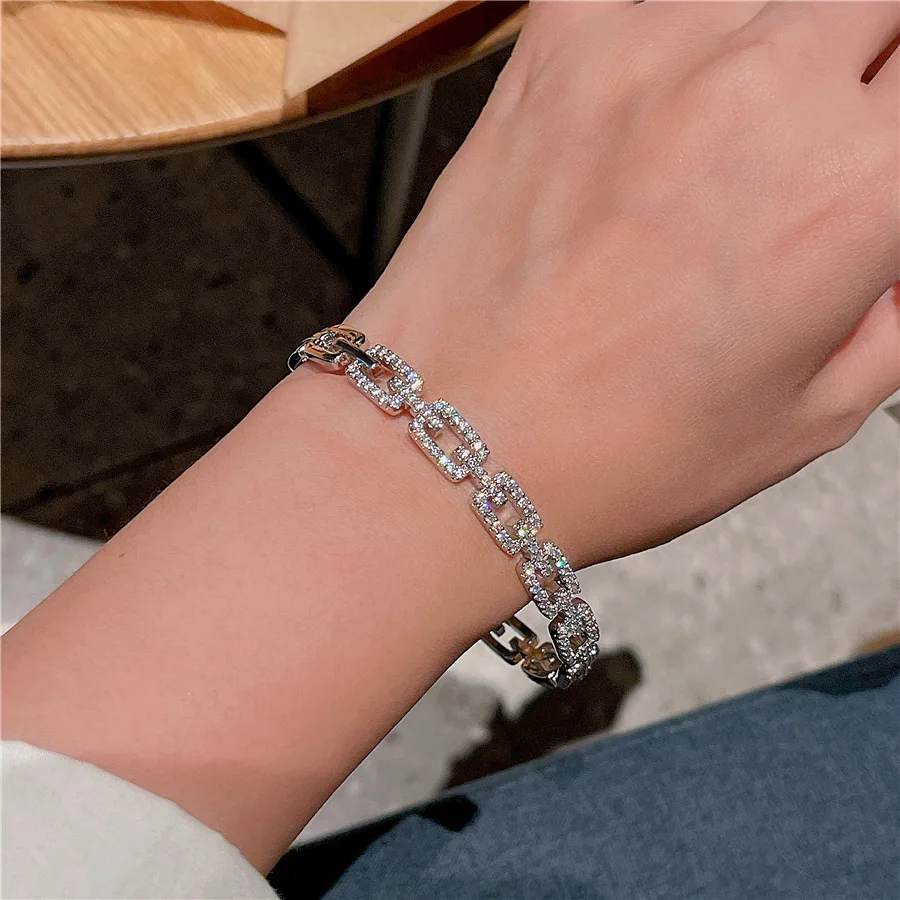 

ins TikTok Workplace style natural fashion party zircon bracelet silver everything Valentine's Day gift silver bracelet