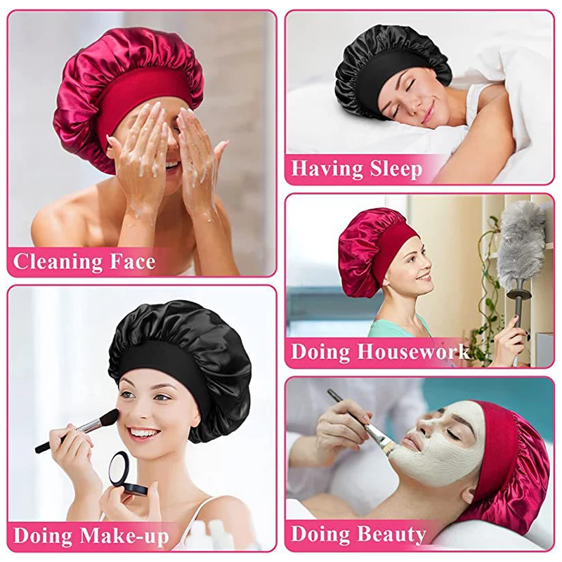 Эластичная женская шапочка с широкими краями атласная Женская для сна и ночного