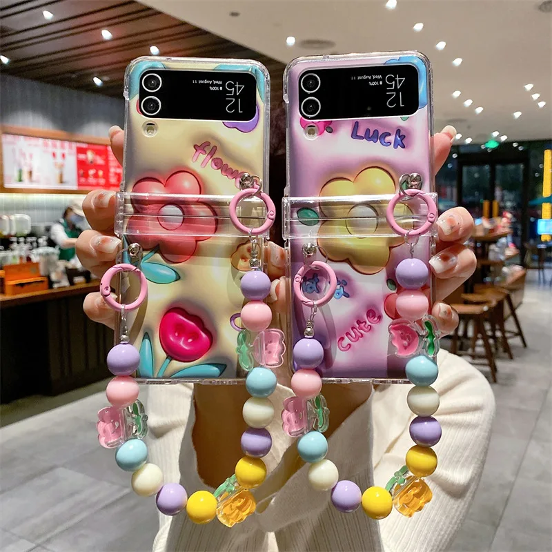 

Fashion Flower Phone Case for Samsung Galaxy Z Flip 3 Z Flip 4 Hard PC Back Cover for ZFlip3 ZFlip4 Case Shell