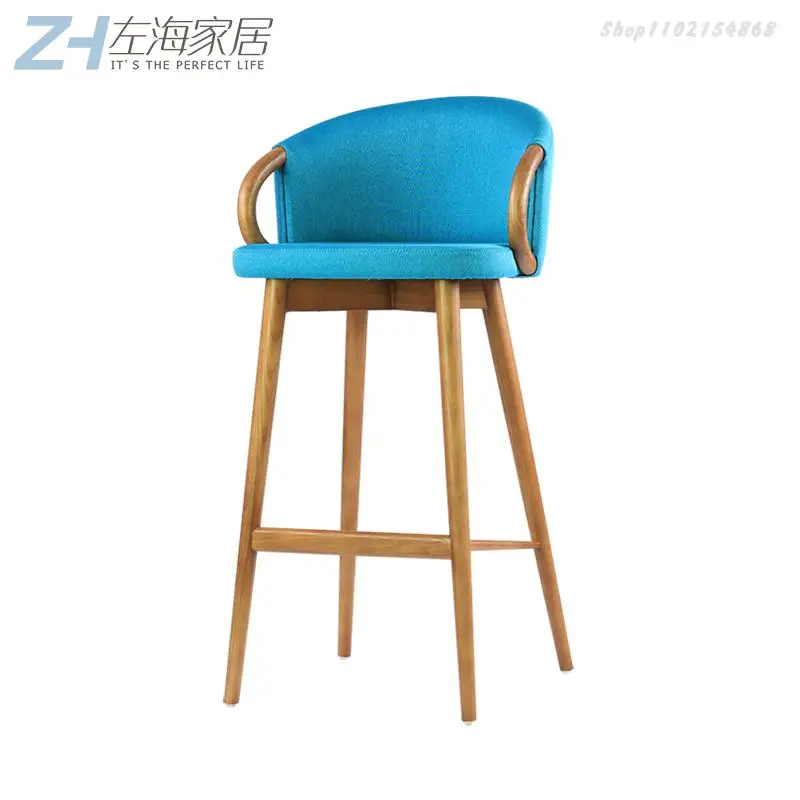 Скандинавский высокий стул из массива дерева простой современный домашний