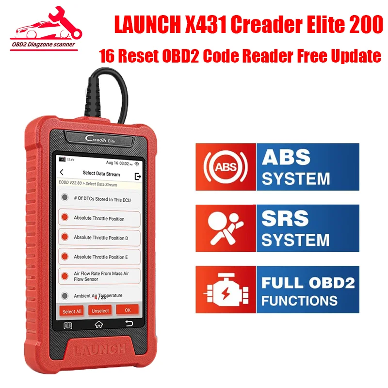 LAUNCH X431 Creader Elite CRE200 CRE202 CRE205 OBD2 Scanner Auto VIN 16 Reset Code Reader ABS SRS Car Diagnostic Tool PK CRP123E