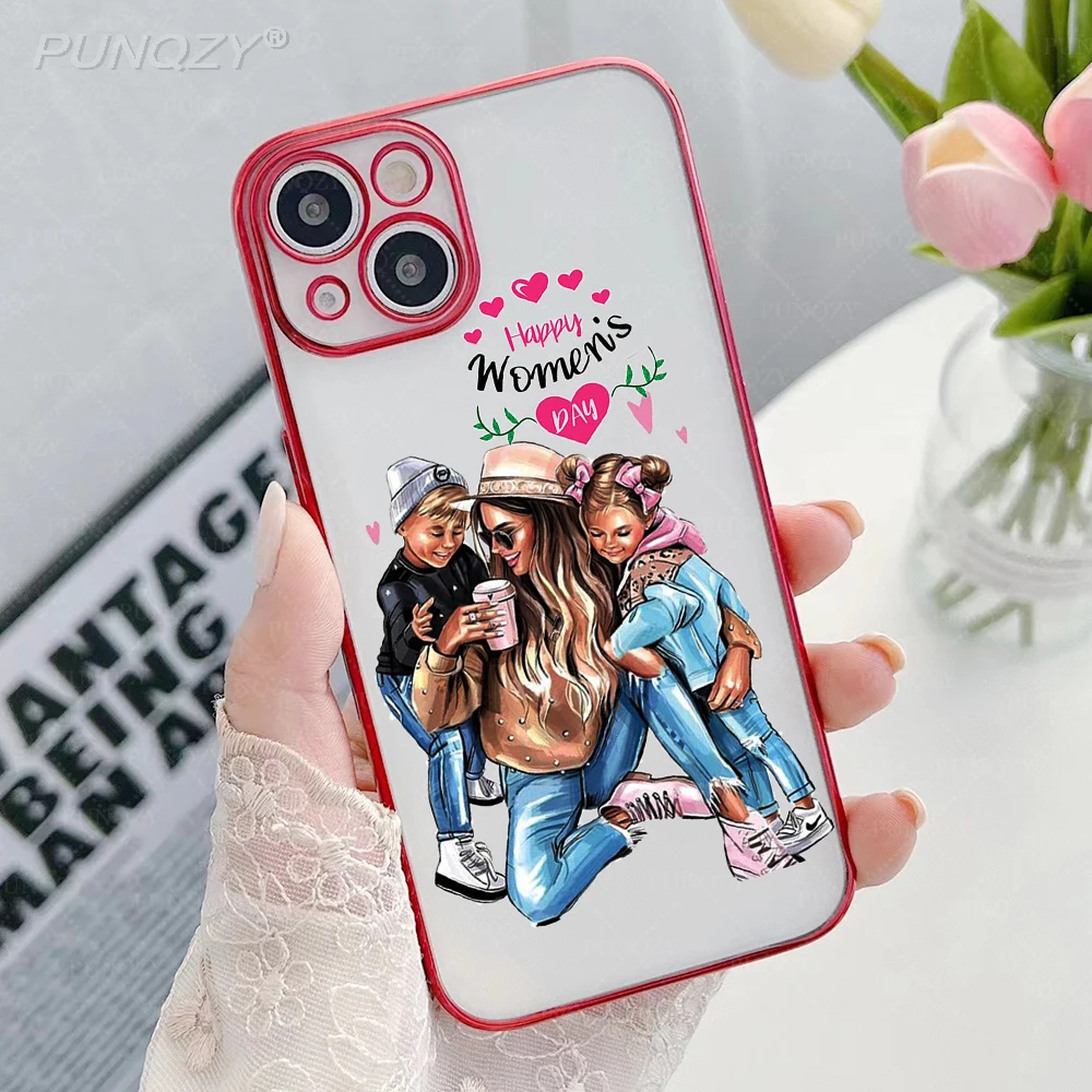 Mother's Day Mom and Baby Phone Case For iPhone 13 12 11 14 PRO MAX 6 7Plus XS XR Electroplated Transparent TPU Soft Shell Cover