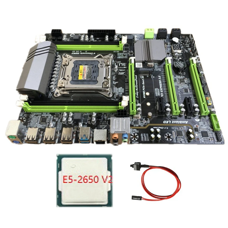 

X79 Computer Motherboard LGA2011 USB3.0 SATA3.0 With E5 2650 V2 CPU +Switch Cable Support RECC DDR3 RAM For Desktop