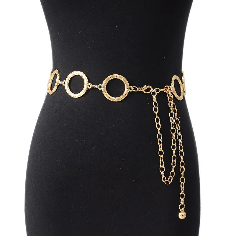 2023 Ladies Fashion Metal Ring Slim Waist Chain Dress Shirt Decoration Belt Belts for Women  Luxury Designer Female Waistband