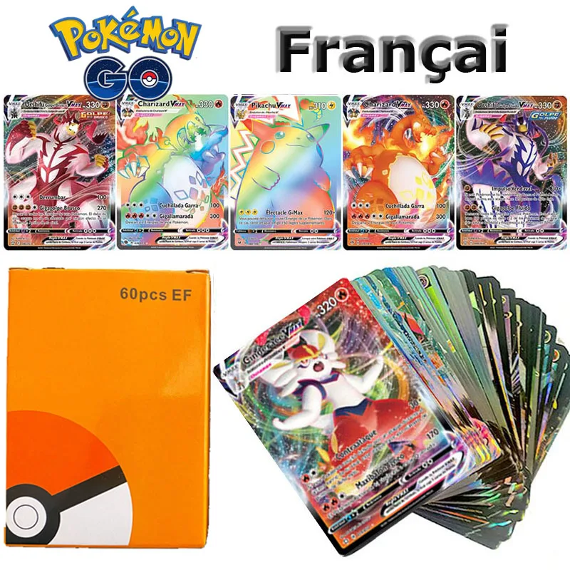

60pcs/Box French Pokemon Version Shining Card Pokmon VMAX GX Best Selling Children Battle Game MEGA Collection Cards Kawaii Toys