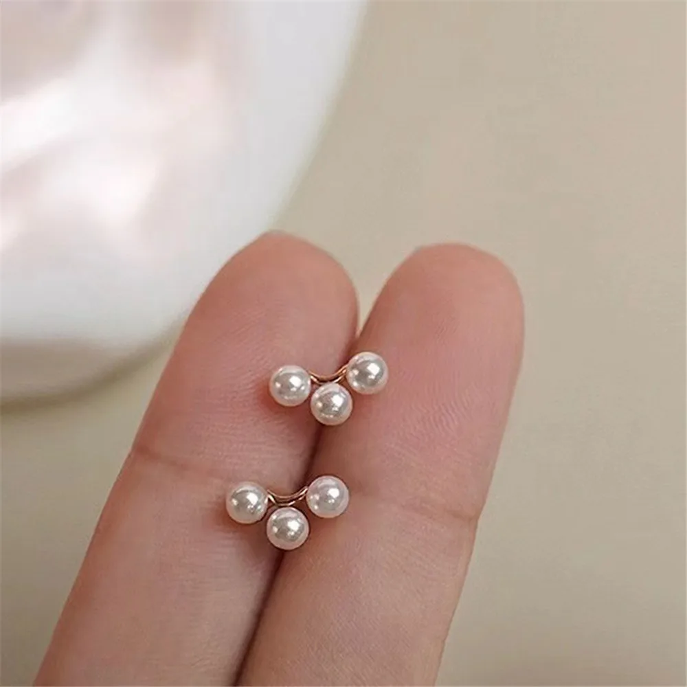 

DIY Pearl Earnail Accessories S925 Sterling Silver Jewelry Gold Earrings Women's Empty Fit 4-5mm Beads