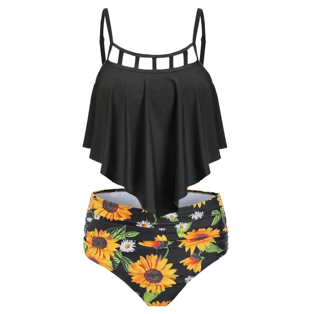 Floral Bikini 2021 High Waist Animal Print Tankini Swimsuit Brazilian Ruffle Plus Size Swimwear For Girl | Спорт и развлечения