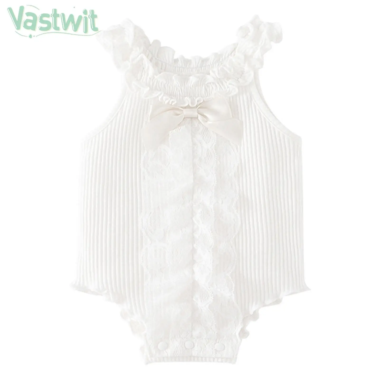 

0-12M Baby Girls Baptism Birthday Party Rompers Infant Sleeveless Ruffle Bowknot Lace Cotton Bodysuit Photography Daily Costume