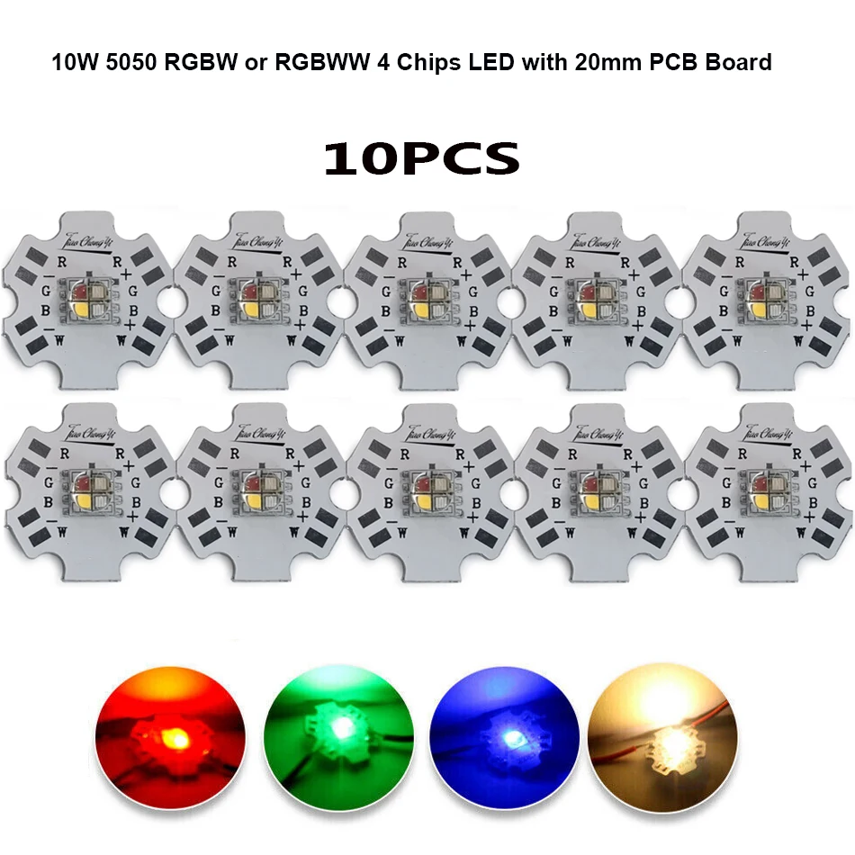10PCS/lot 10W  RGBW RGBWW High Power led light-emitting diode Chip 5050 4 Chips with 20mm aluminium PCB Board