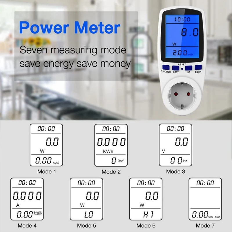 

Digital Voltage Wattmeter Power Meter Consumption Watt Energy Kwh Socket 220V 230V AC Electricity Fees Analyzer EU Plug