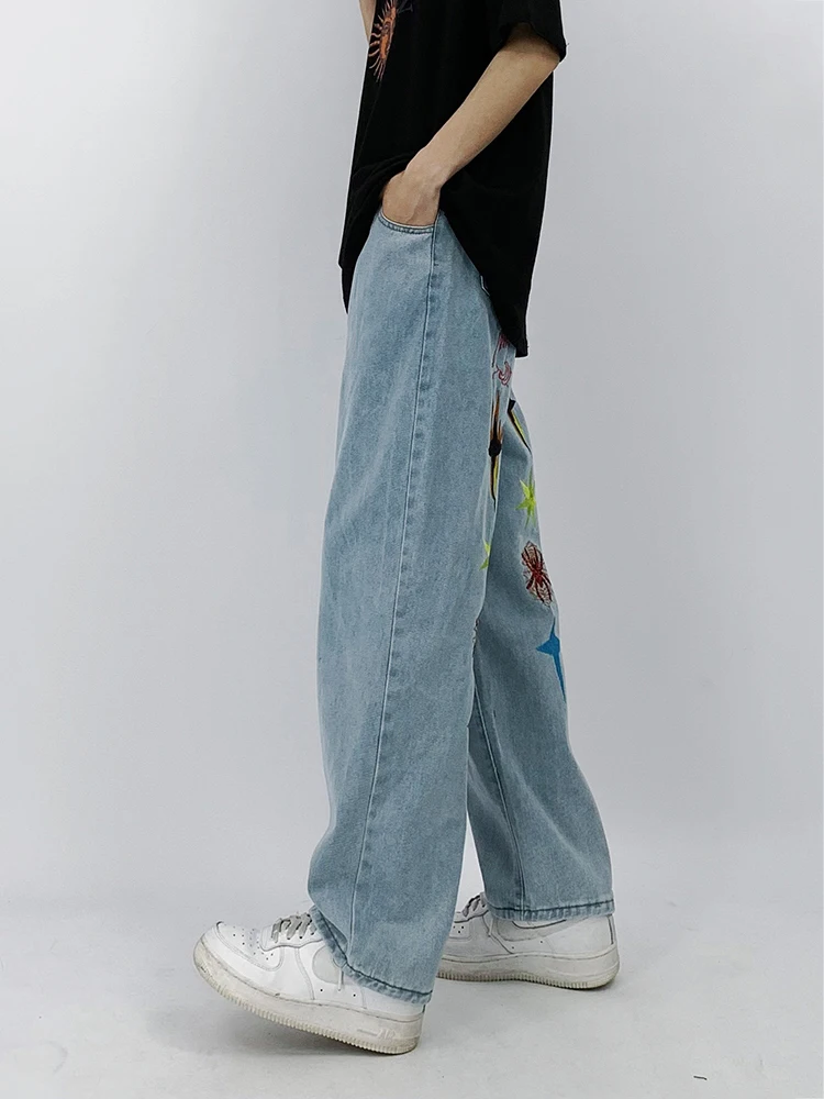 Y2K Men's Jeans Baggy Pants Embroidered Loose Straight Four Seasons Trousers Men Clothing Streetwear Men